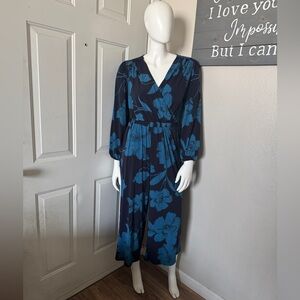 Size 14/16P Lane Bryant Blue & Black Floral Jumpsuit